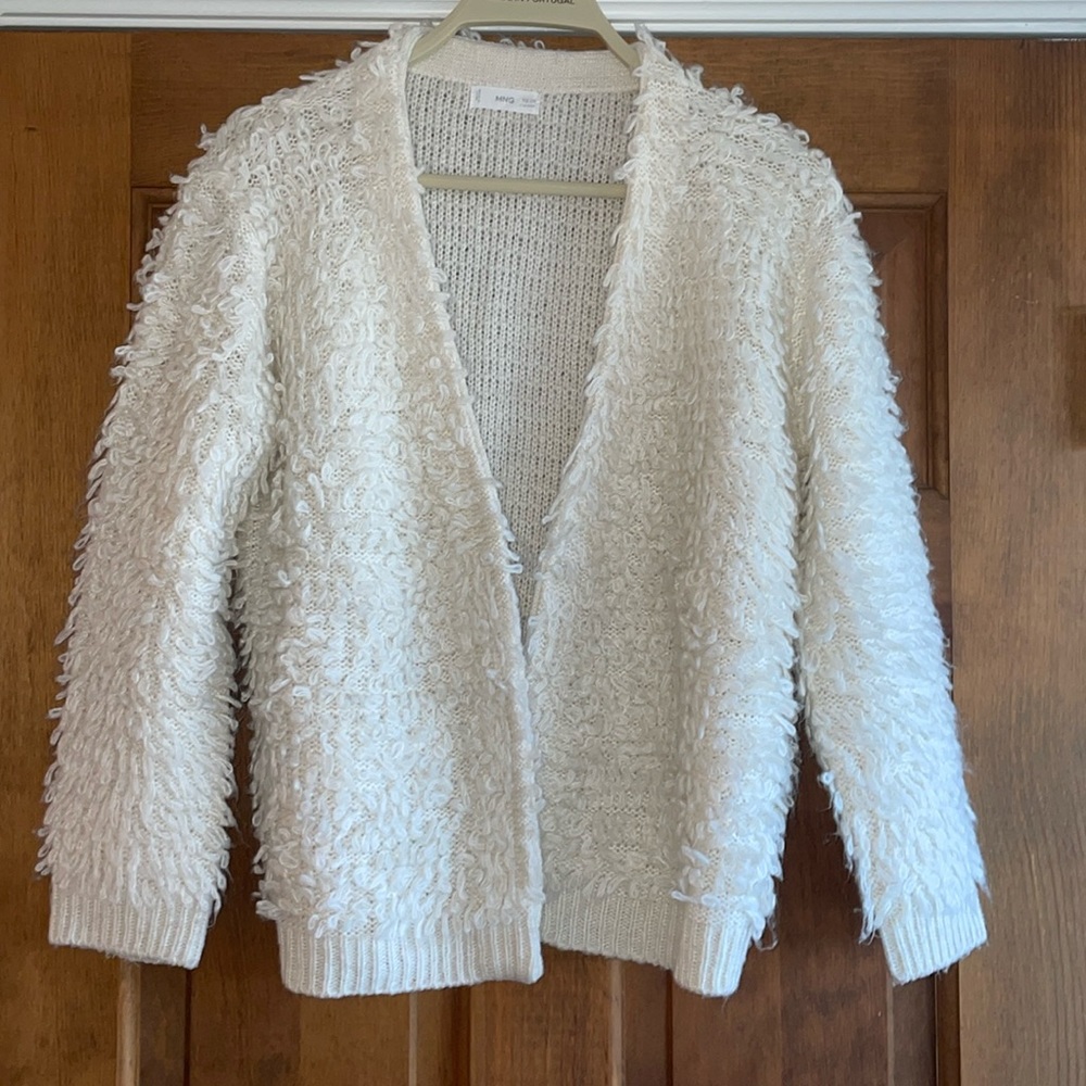 Mango kids girl’s textured cream open cardigan